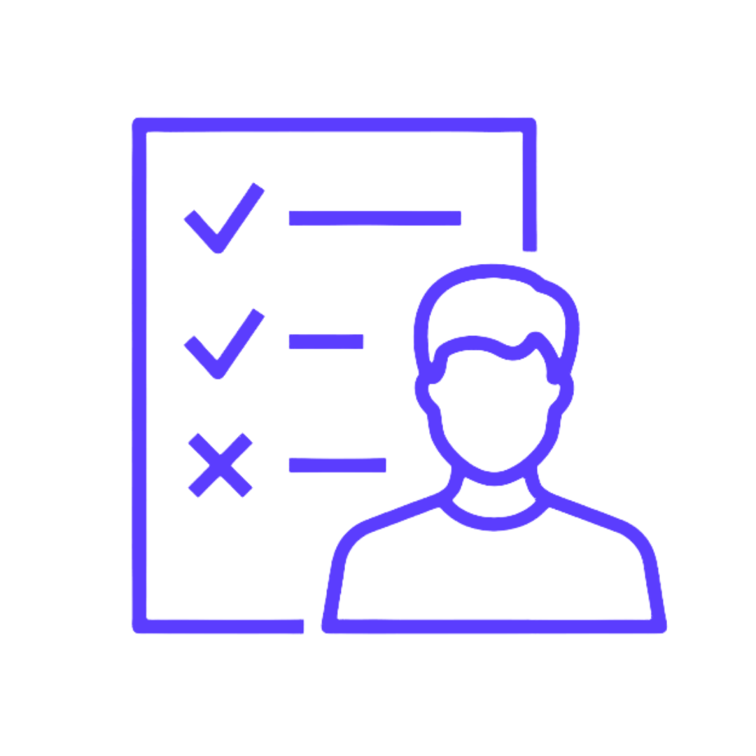 Icon of man with checklist to illustrate bug tracking.